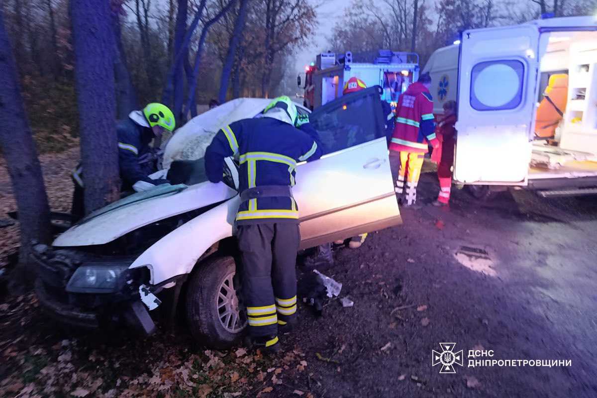 На Дніпропетровщині легковик влетів у дерево: є загиблий та постраждала